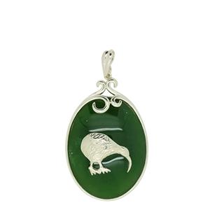 <p>Greenstone pendant with kiwi available in sterling silver</p>